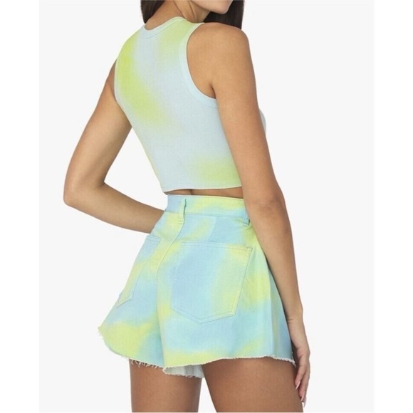 NWT WeWoreWhat flare bell short stretch twill denim tie dye women 27 - Picture 2 of 14